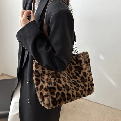 Luxury Leopard Fluffy Fur Tote