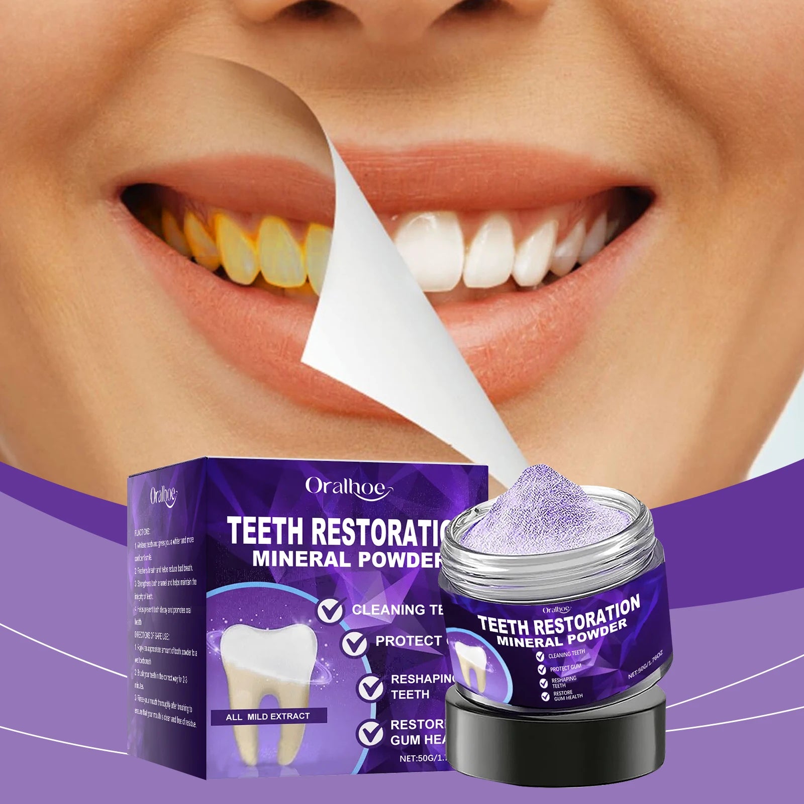 Purple Teeth Whitening Powder - Deep Stain Removal & Enamel Repair Formula - 2