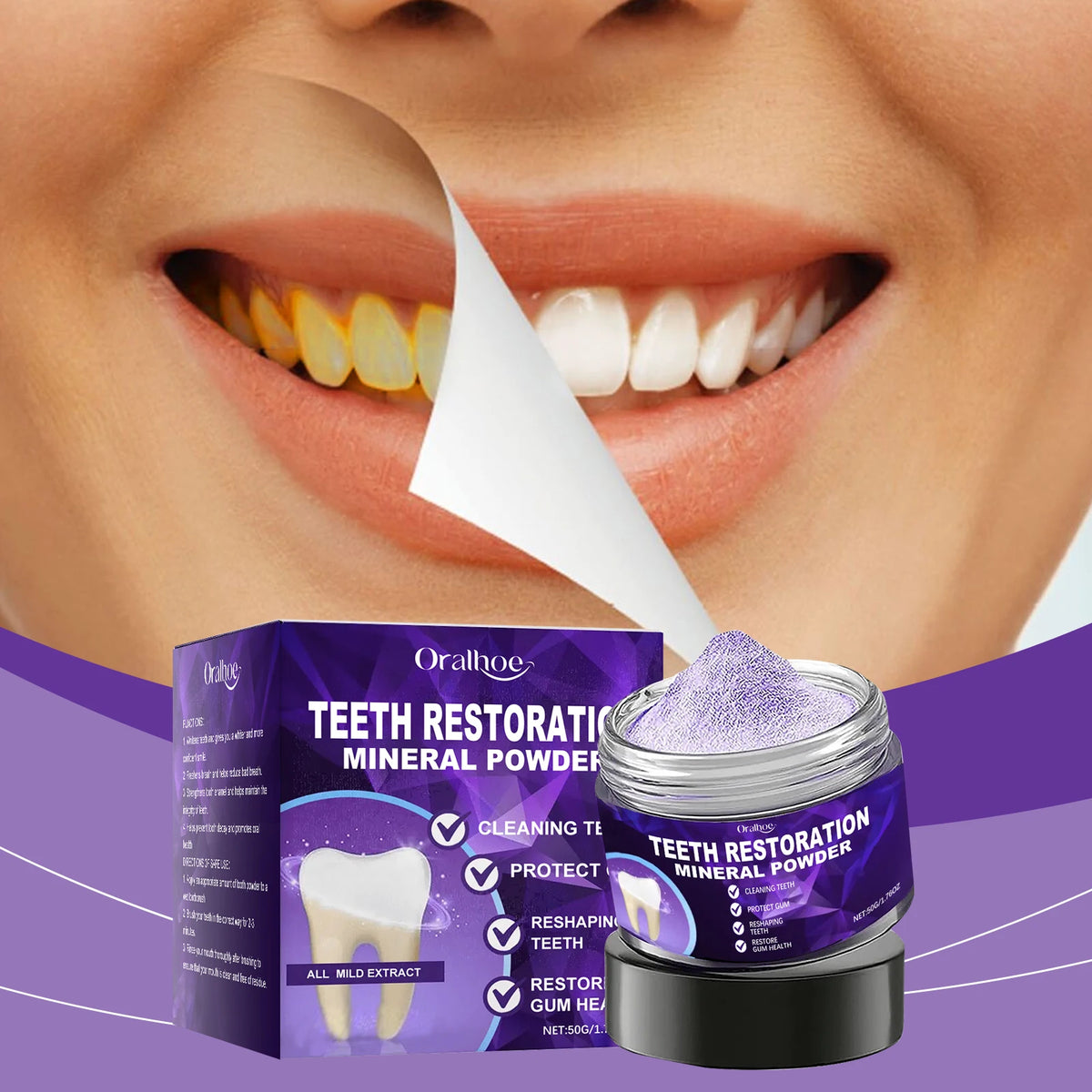 Purple Teeth Whitening Powder - Deep Stain Removal & Enamel Repair Formula