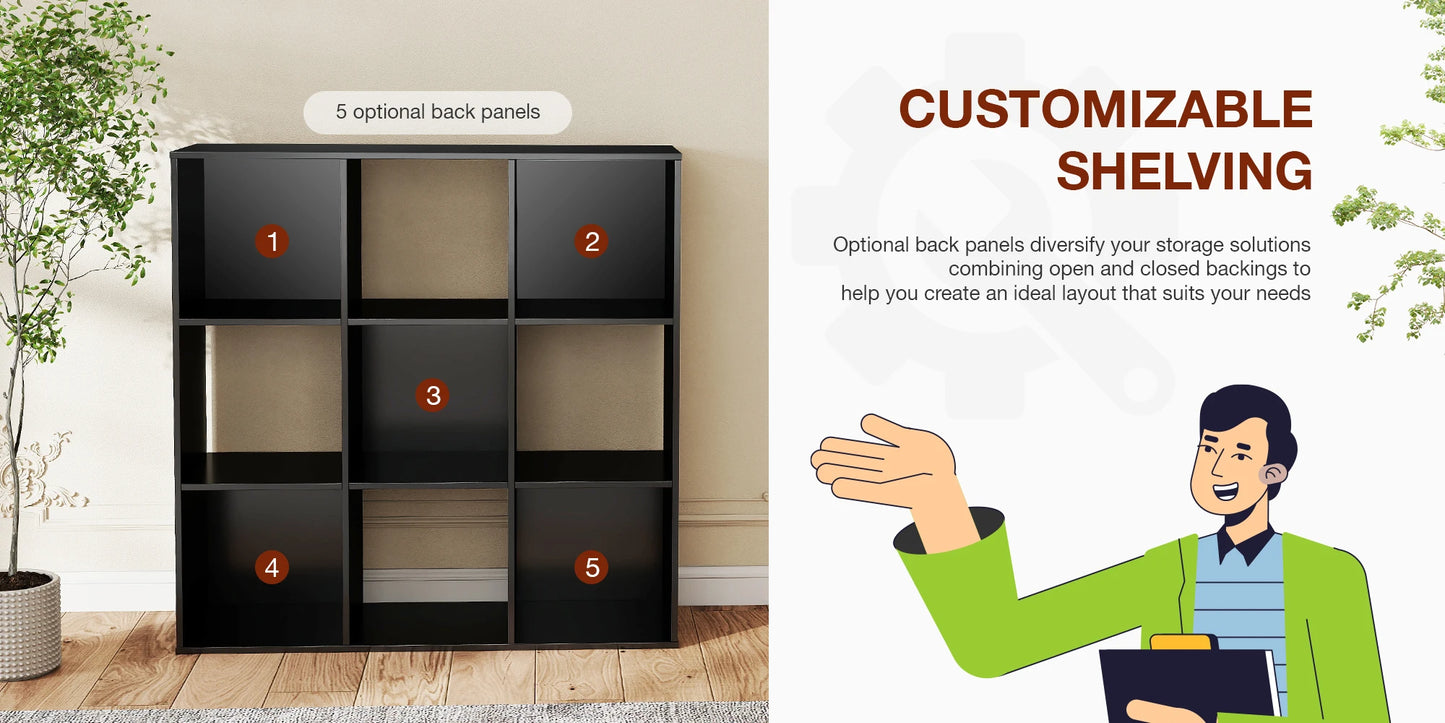 9-Cube Wooden Storage Organizer - Modern Open Bookshelf & Display Unit