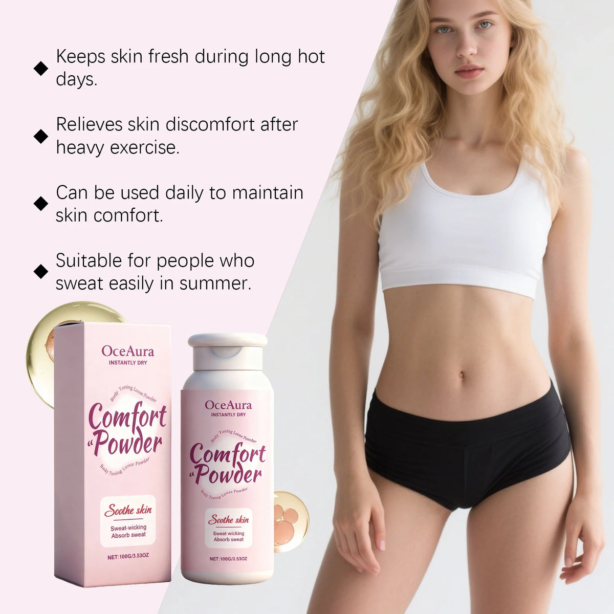 Instant Cooling Body Powder – Sweat-Wicking Anti-Chafe Skin Soothing Powder
