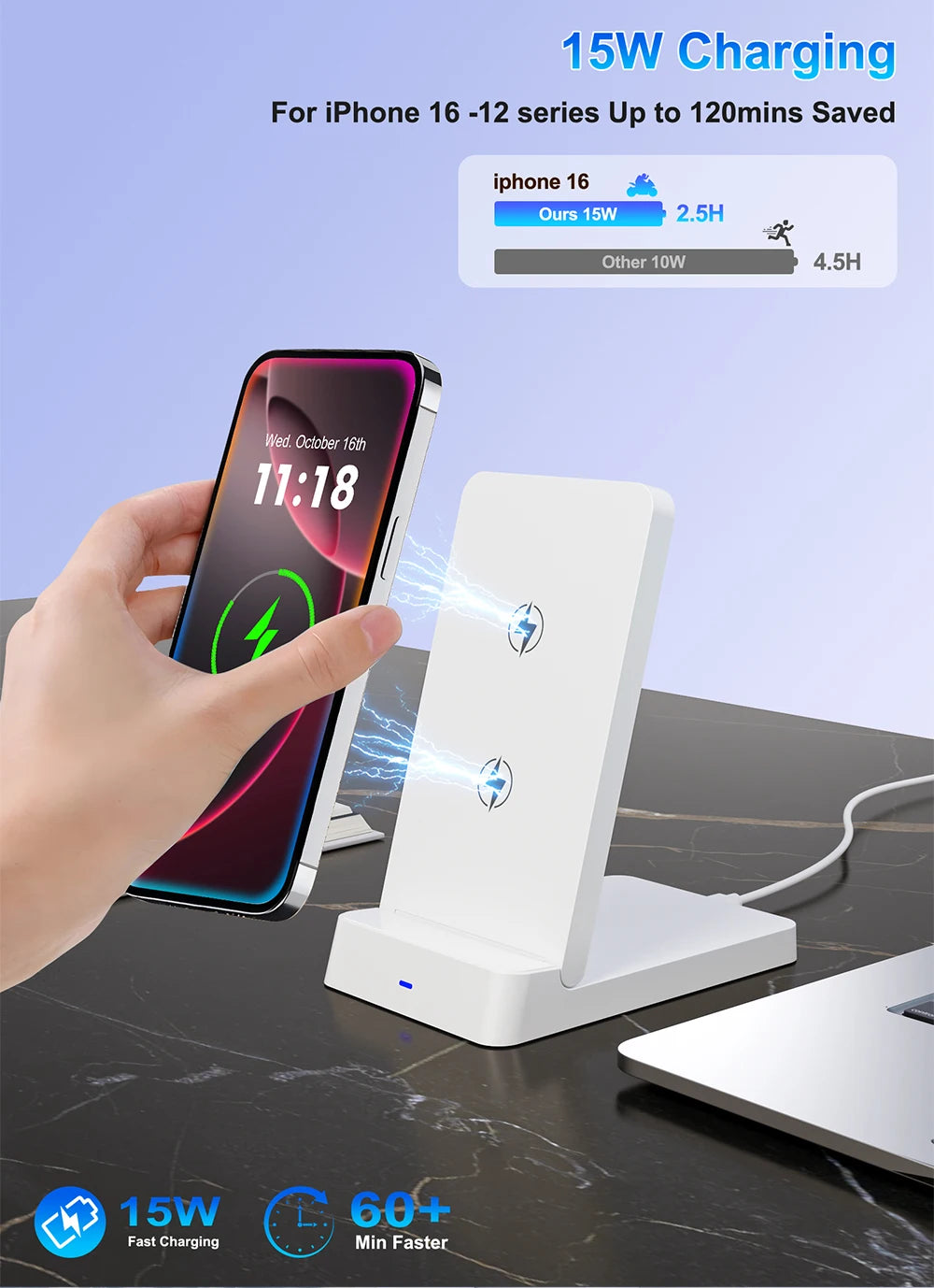 15W Foldable Fast Wireless Charging Stand - Magnetic Phone Desktop Holder - 9