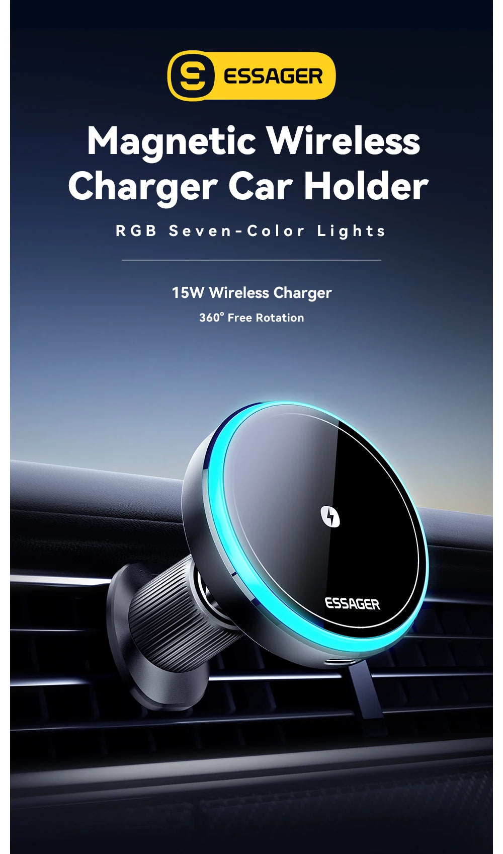 Magnetic Wireless Car Charger & Phone Holder for iPhone 16/15/14