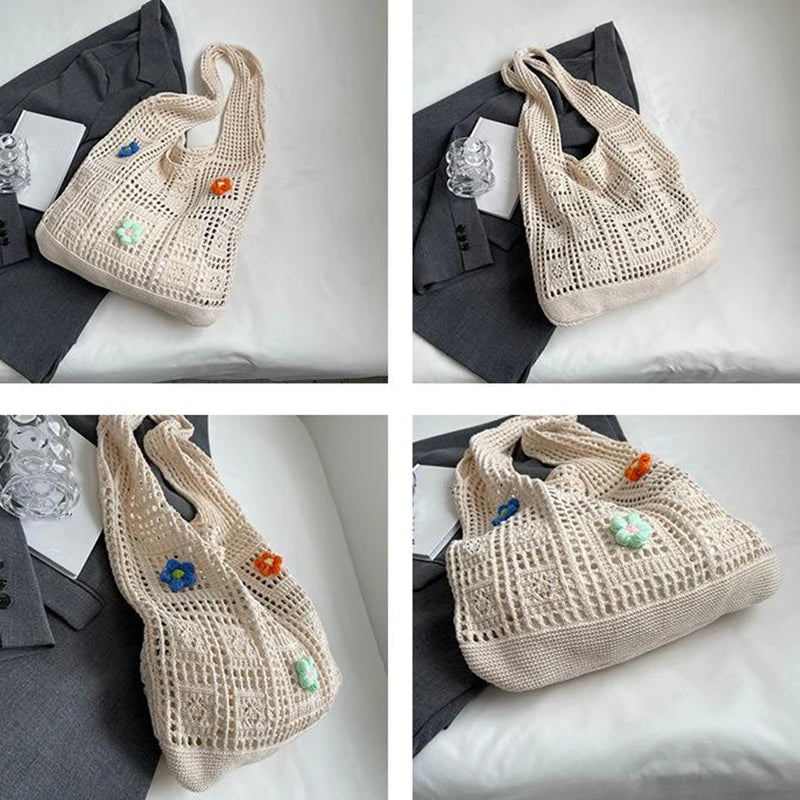 Luxury Flower Knitted Tote