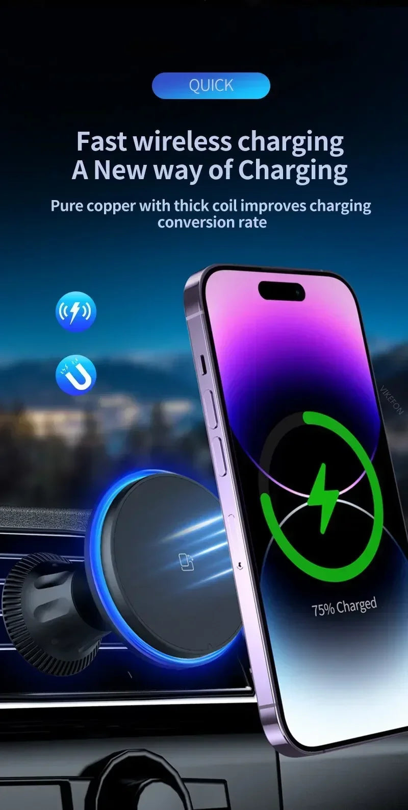 Magnetic Car Wireless Charger 15W Fast Mount for iPhone 12-16 Series