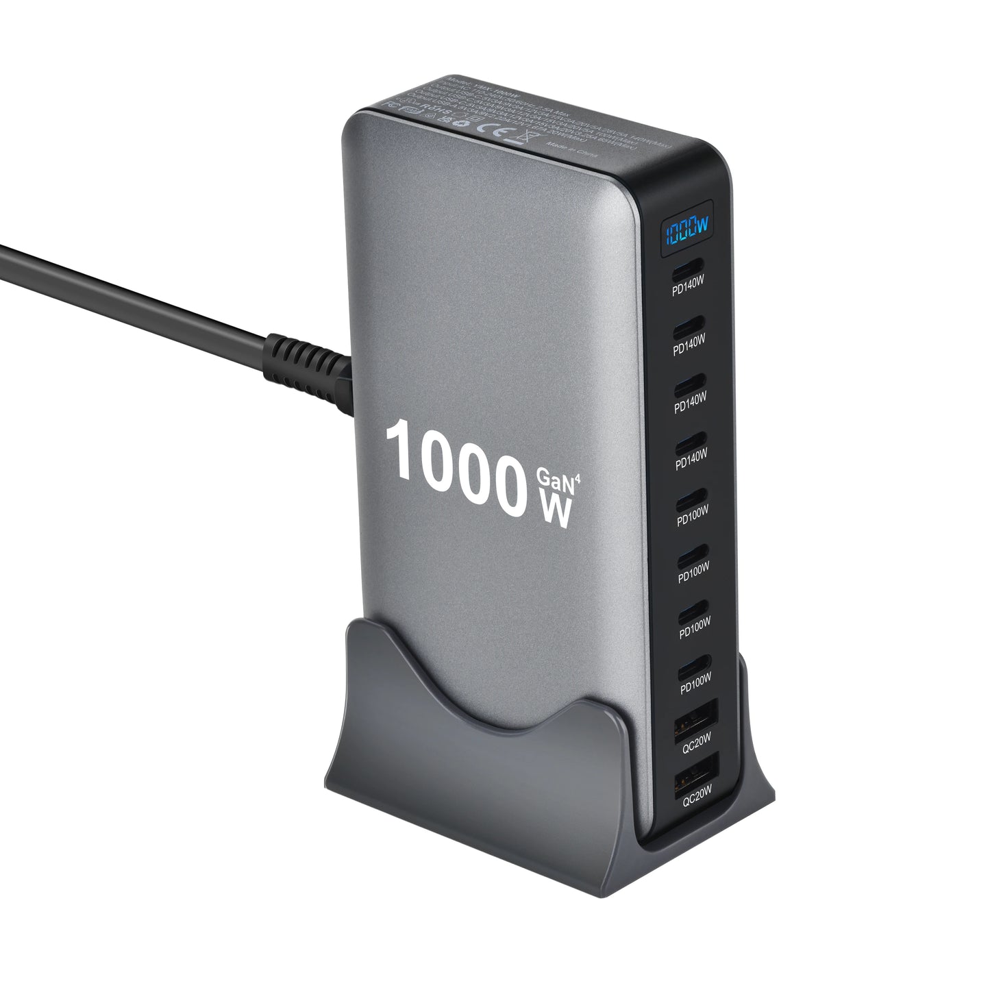 155W GaN Desktop Charger, 10-Port USB-C PD Fast Charging Station