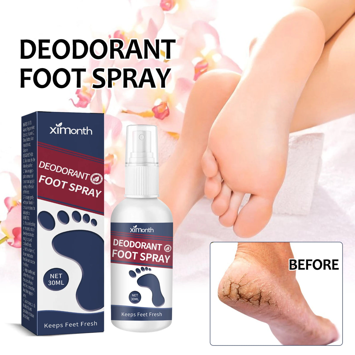 Refreshing Foot Deodorant Spray - Anti-Odor & Nourishing Heel Care