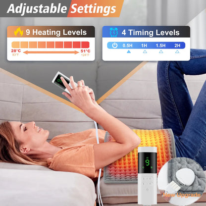 Electric Heating Pad for Back Neck & Shoulder Pain Relief with 9 Heat Settings