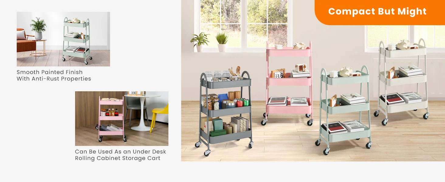 3-Tier Rolling Storage Utility Cart with Lockable Wheels for Home - 10