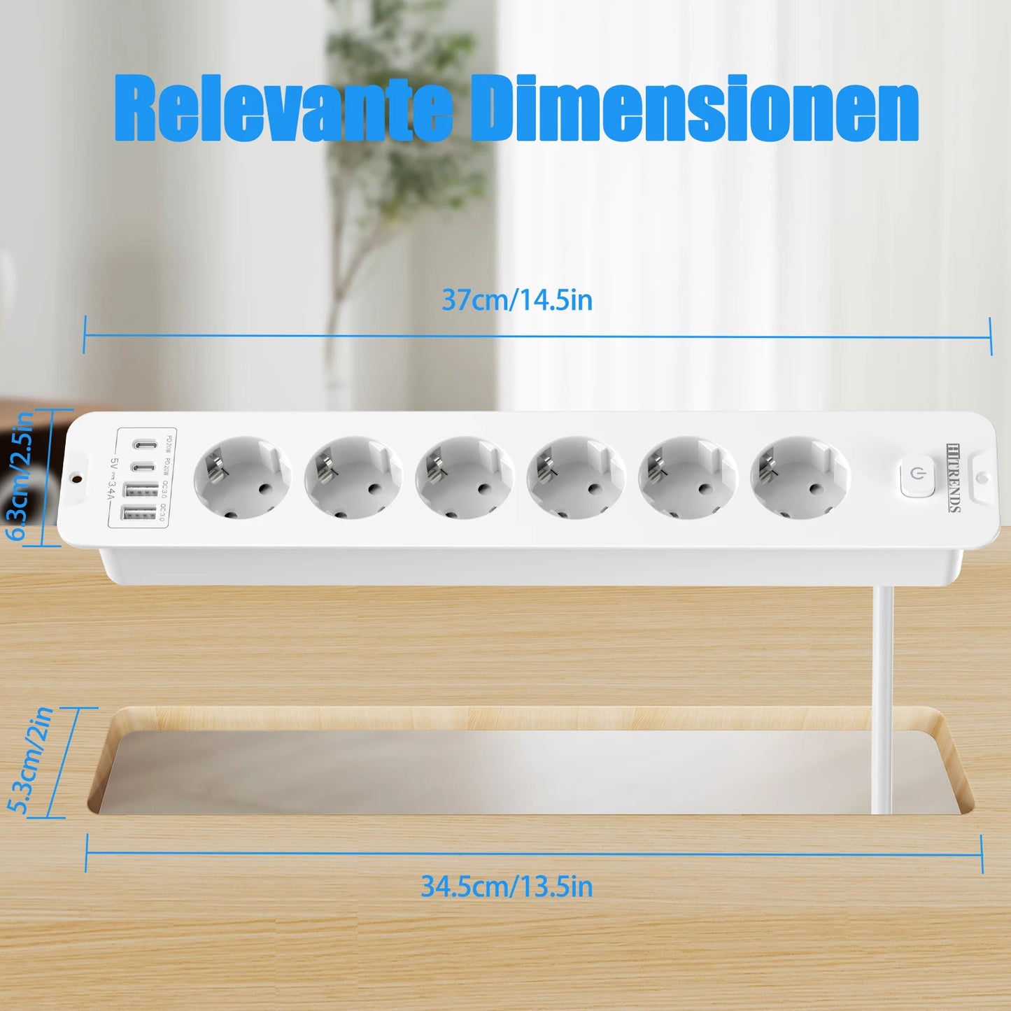 Retractable Desktop Power Strip with 4/6 AC Outlets, USB-C & PD 20W Fast Charge