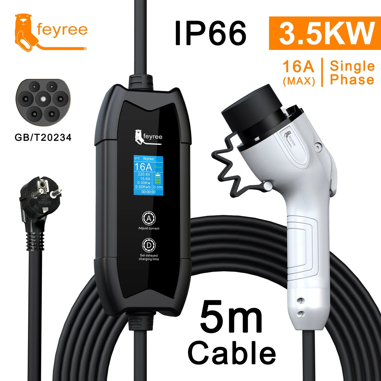 Portable EV Charger 3.5kW Level 2 Electric Vehicle Car Charging Cable