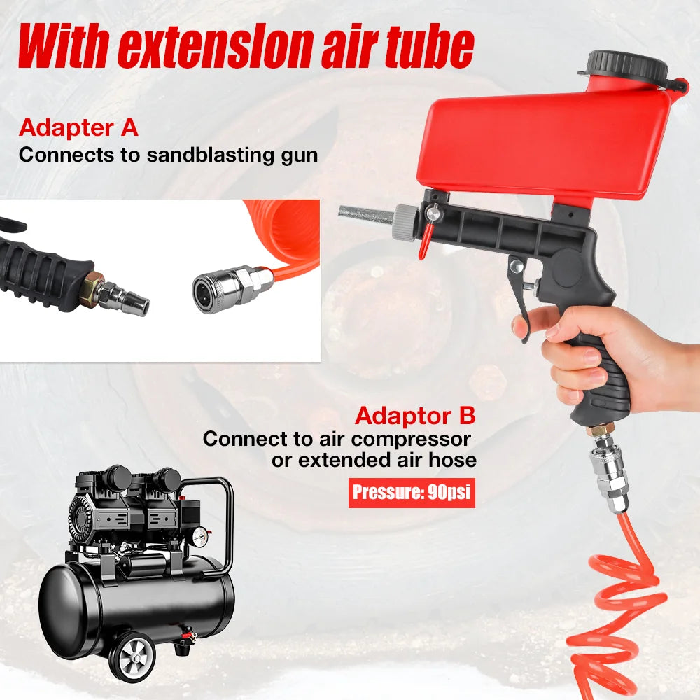 Portable Pneumatic Sandblasting Gun Set - 90 PSI Gravity Feed Rust Paint Remover Tool