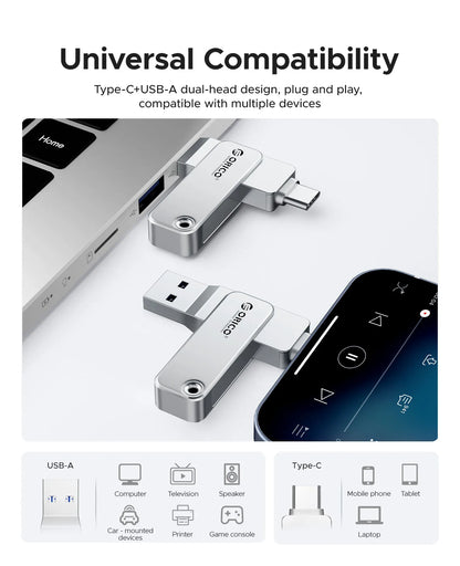 Dual USB-C & USB-A High-Speed Flash Drive - Durable Metal Storage for All Devices