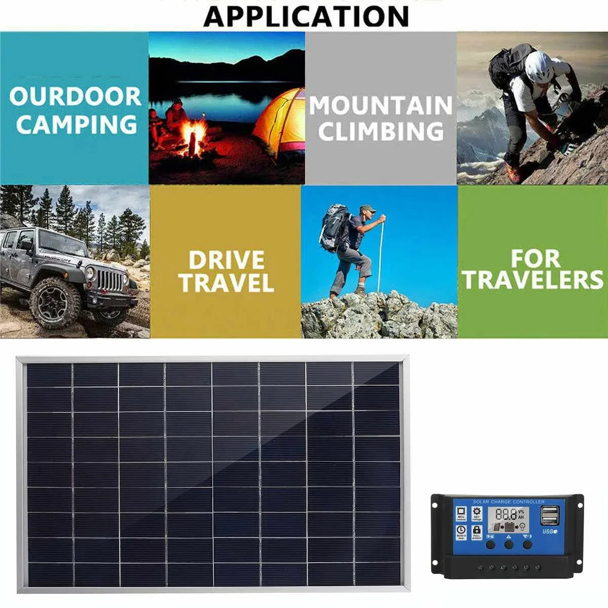 Portable 12V Solar Panel Charger - High Efficiency Outdoor Power Supply