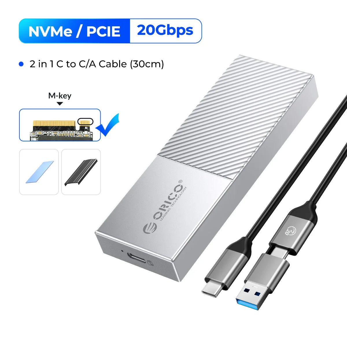 ORICO M.2 NVMe SSD Enclosure USB-C 10Gbps Portable External Drive Case - 10