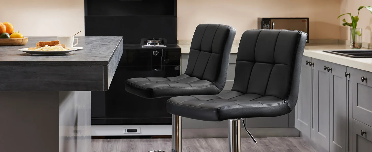 Set of 2 PU Leather Bar Stools - Comfortable Kitchen Counter Height Chairs - 9