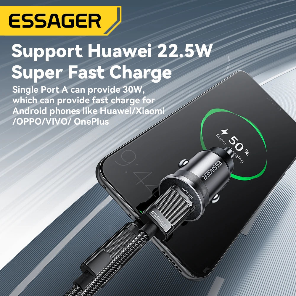 45W Dual Port Fast Car Charger - USB-C & USB-A PD Fast Charging Adapter