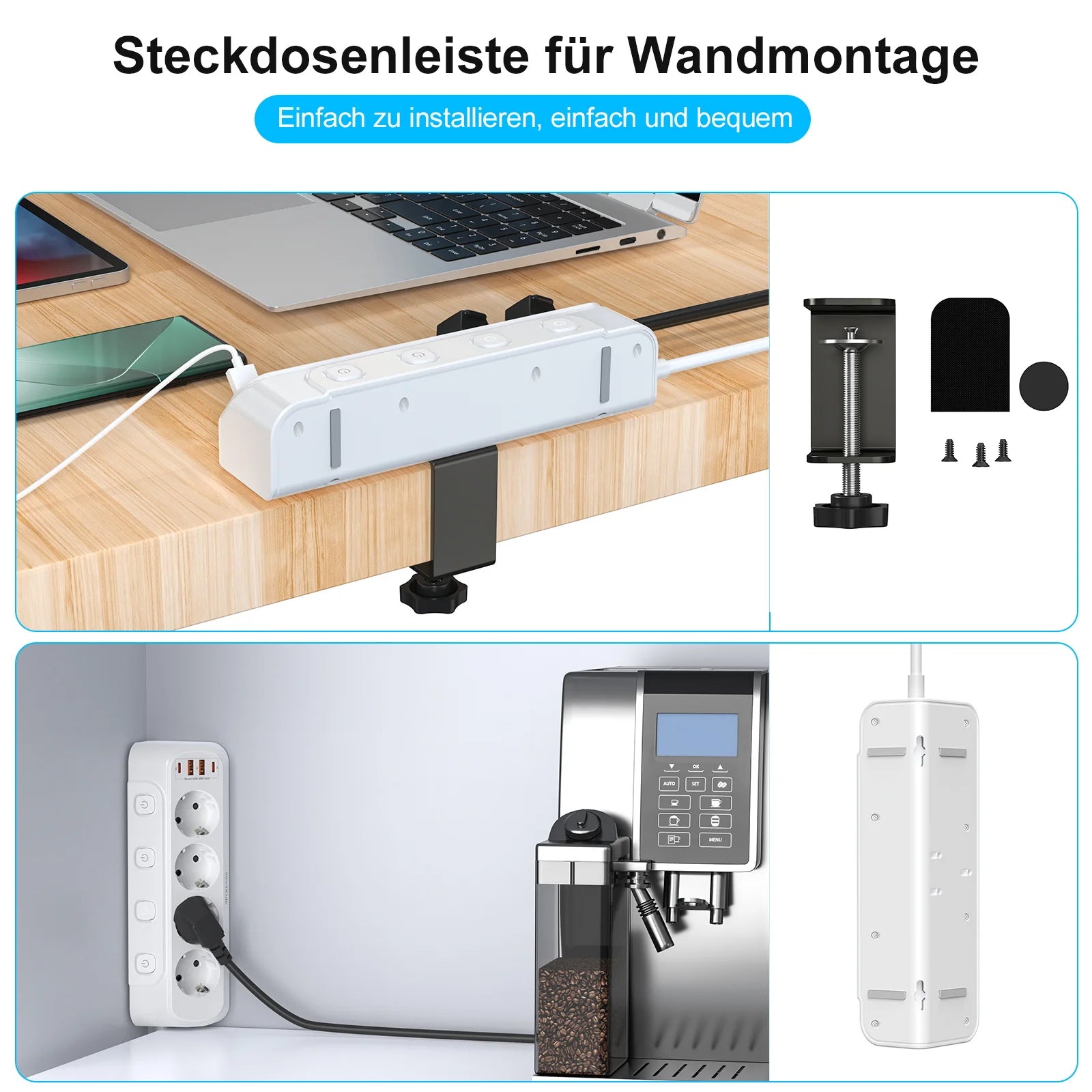 8-in-1 EU Power Strip with 4 Outlets, 2 USB-C & 2 USB-A Fast Charging - 5