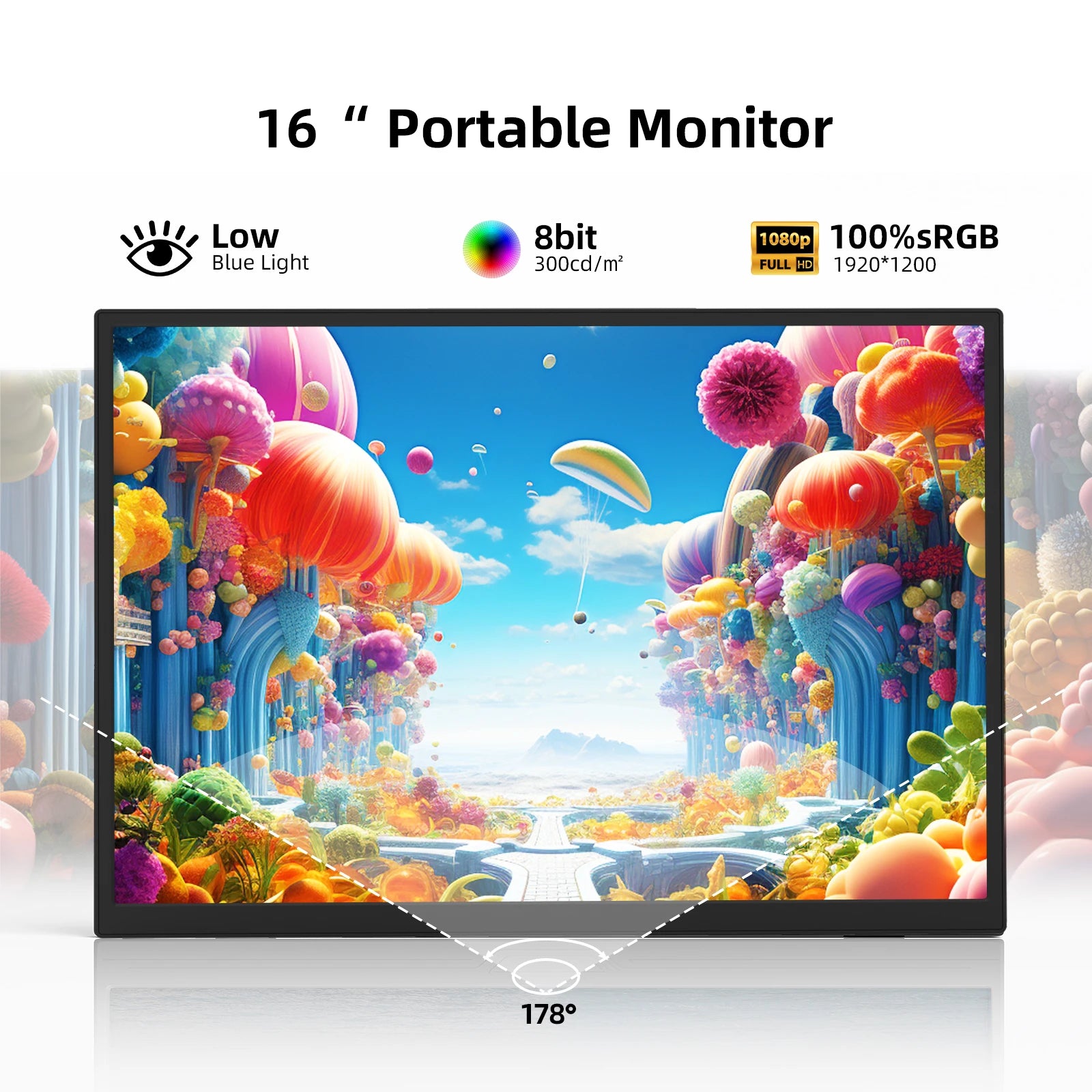 16" Portable Monitor 1920x1200 IPS Travel Display for Laptop & Gaming - 8
