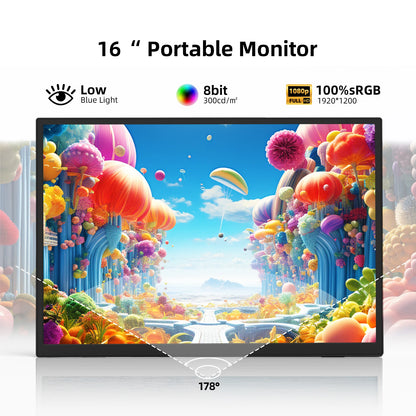 16" Portable Monitor 1920x1200 IPS Travel Display for Laptop & Gaming