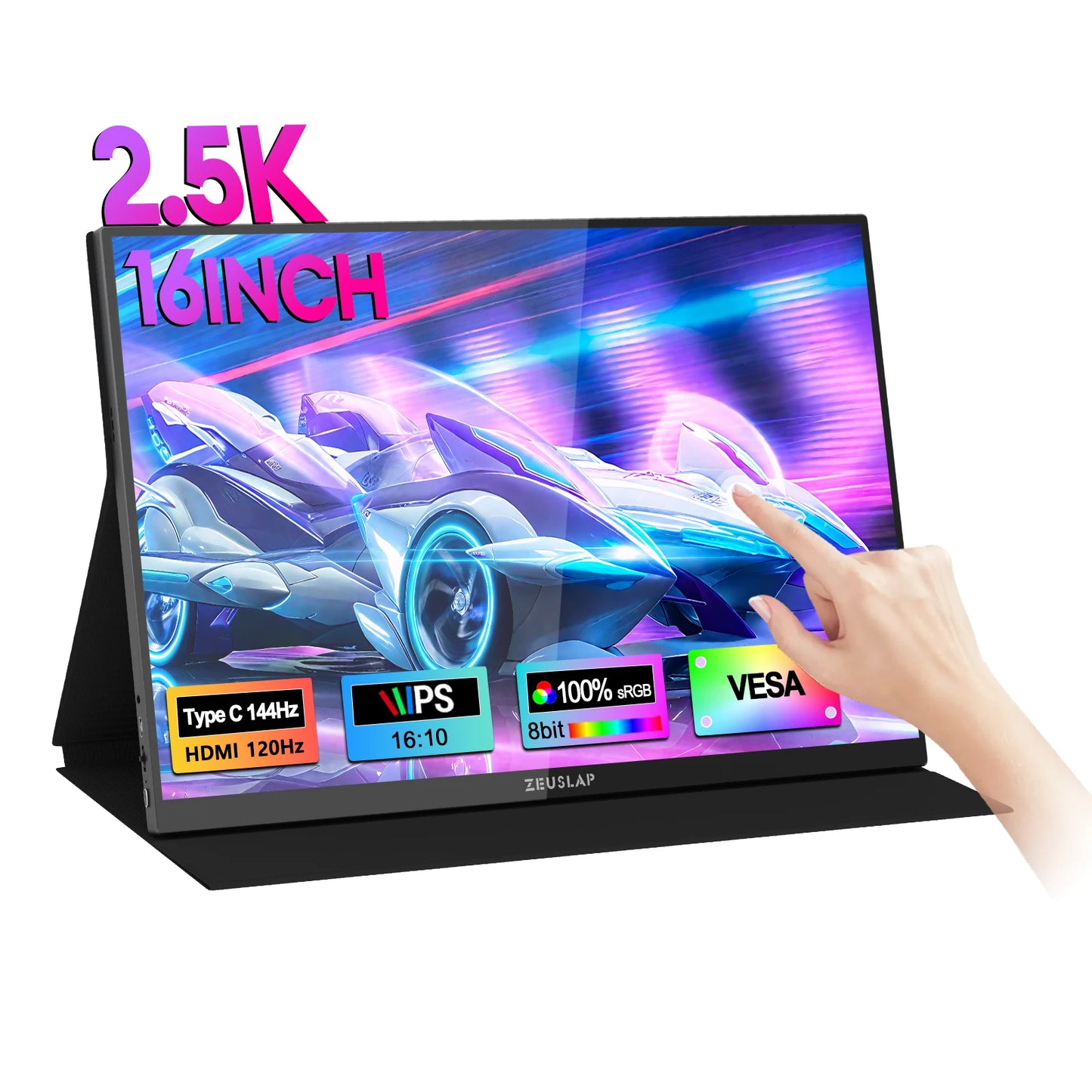 16" 2.5K 144Hz Portable Touchscreen Monitor - QHD IPS Travel Display
