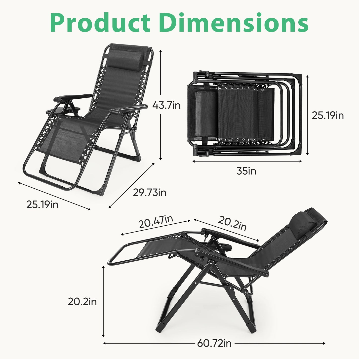Zero Gravity Recliner Chair - Portable Folding Outdoor Lounge with Tray