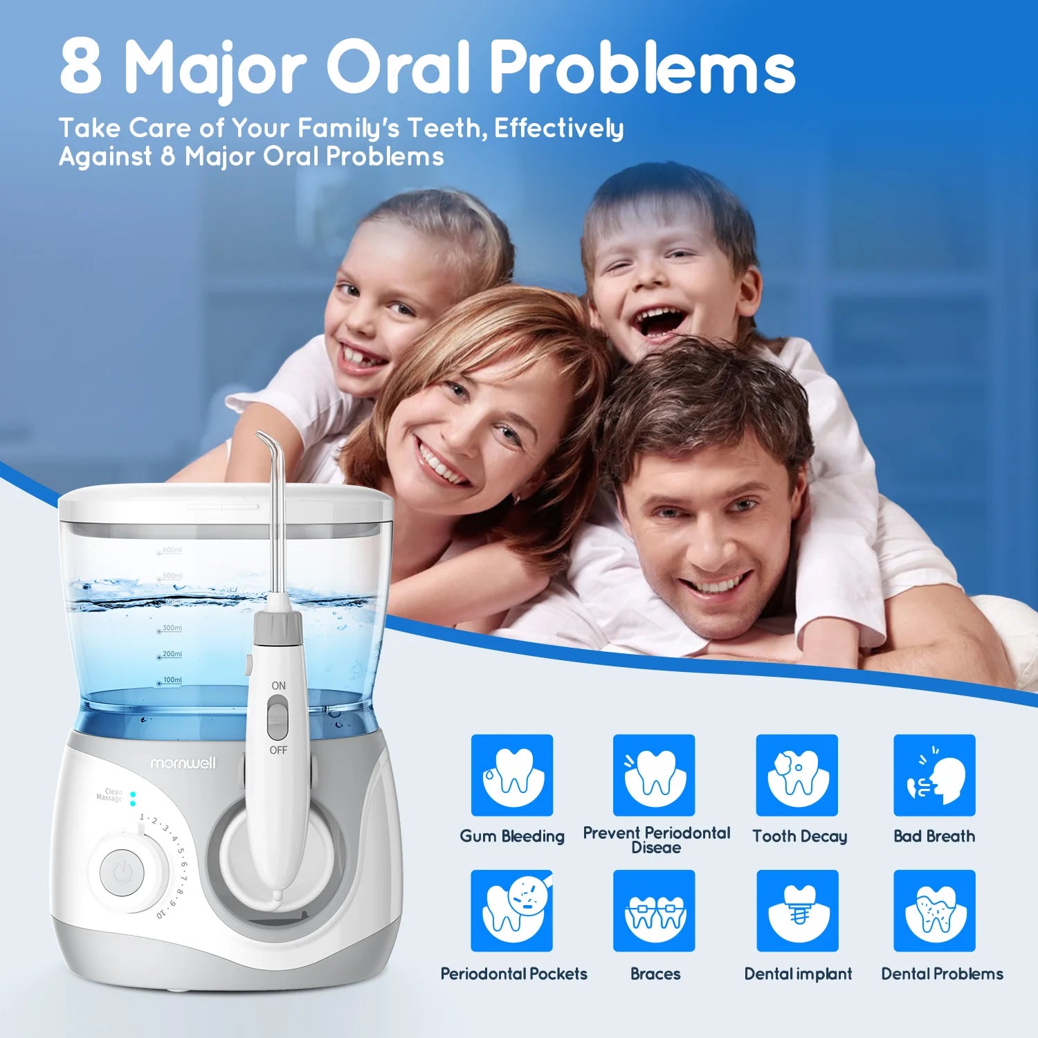 Professional Electric Oral Irrigator Water Flosser with 8 Nozzle Heads - 2