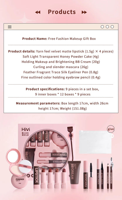 Professional All-in-One Makeup Gift Set - Lipsticks, BB Cream & Essentials
