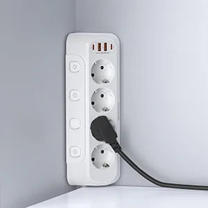 8-in-1 EU Power Strip with 4 Outlets, 2 USB-C & 2 USB-A Fast Charging