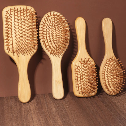 Natural Bamboo Paddle Hair Brush - Anti-Static Scalp Massage & Detangling