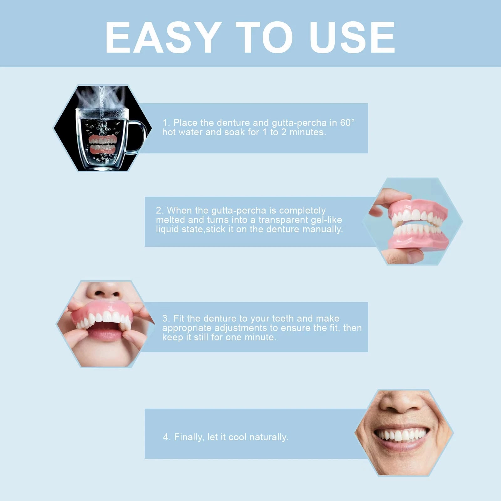 Adjustable Silicone Dentures Set – Natural Comfort Fit Upper & Lower Teeth - 6