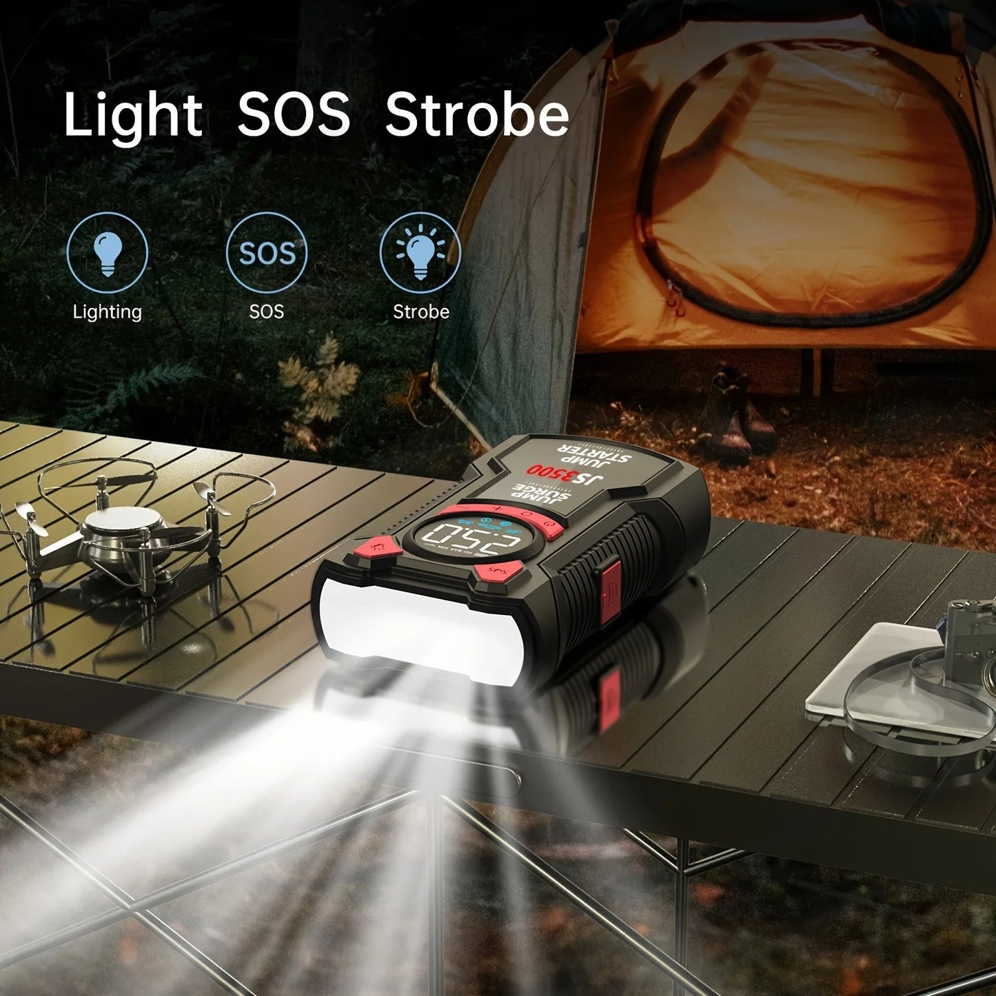 4-in-1 Portable Car Jump Starter with Tire Inflator & Power Bank