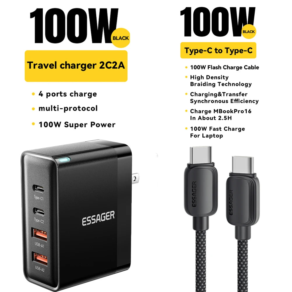 100W 4-Port USB-C Desktop Fast Charger for Laptops, iPhone, & Android - 23