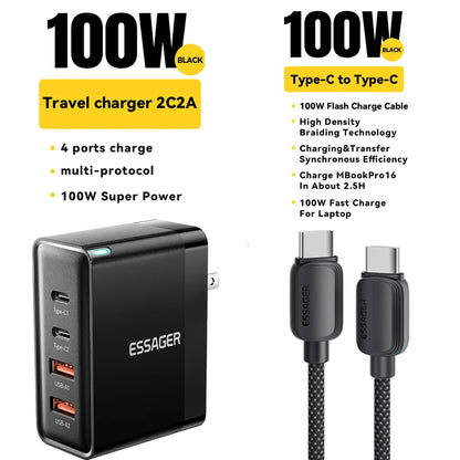 100W 4-Port USB-C Desktop Fast Charger for Laptops, iPhone, & Android