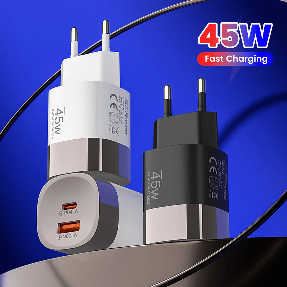 45W Dual Port USB-C & USB-A Fast Wall Charger for iPhone, Samsung, Huawei - 2