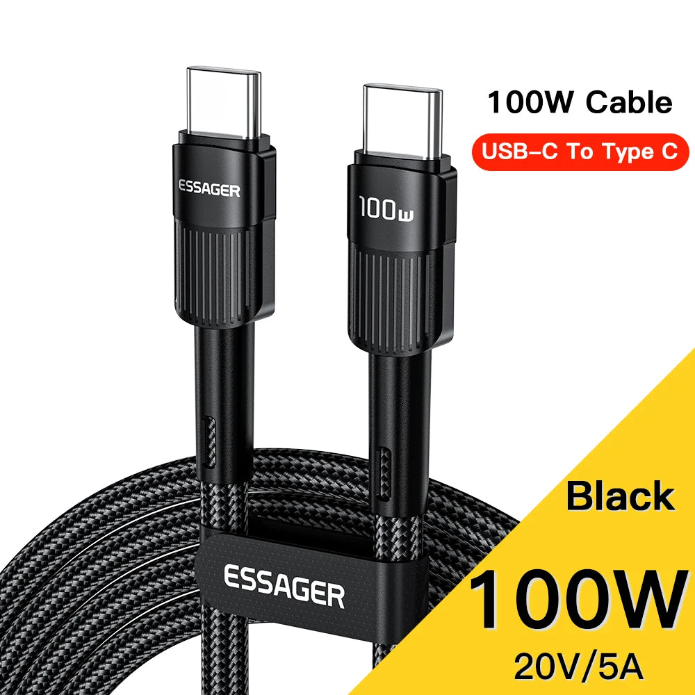 Essager 100W Fast Charging USB-C Cable - High-Speed Data Sync & Power - 25