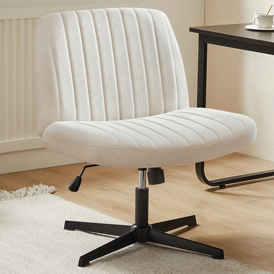 Wide Armless Cross-Legged Office Chair - Adjustable Swivel Vanity Desk Chair