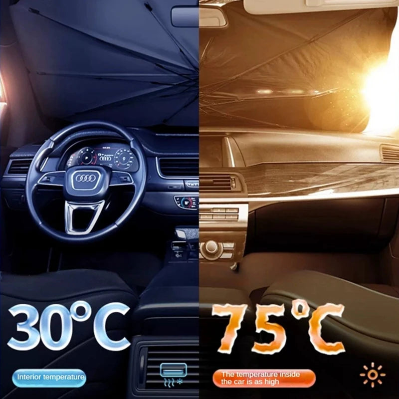 Foldable Car Windshield Sun Shade Umbrella - UV & Heat Block - 3