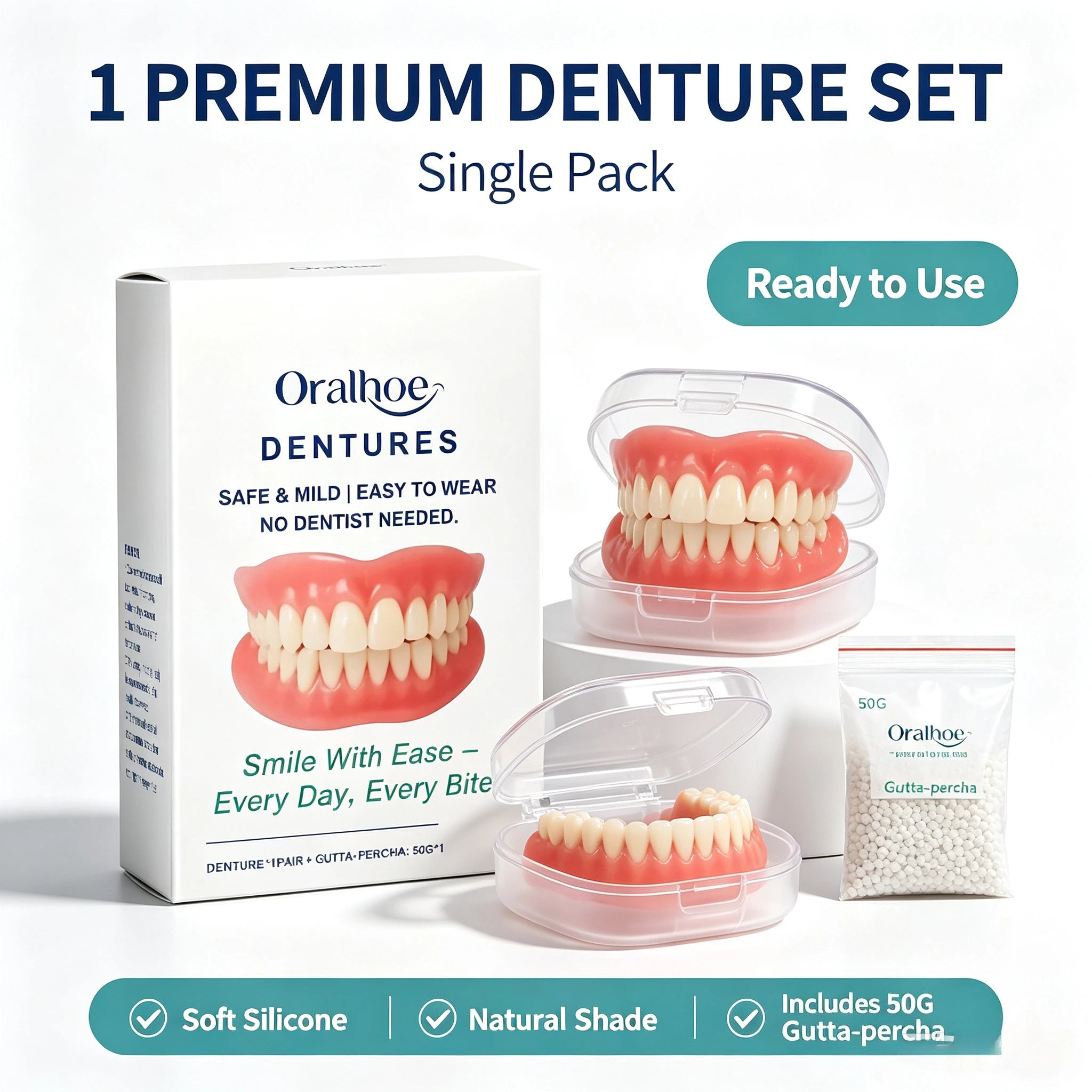 Adjustable Cosmetic Dentures Set - Natural Looking Fake Teeth for Instant Smile - 7