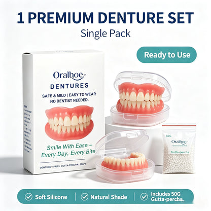 Adjustable Cosmetic Dentures Set - Natural Looking Fake Teeth for Instant Smile