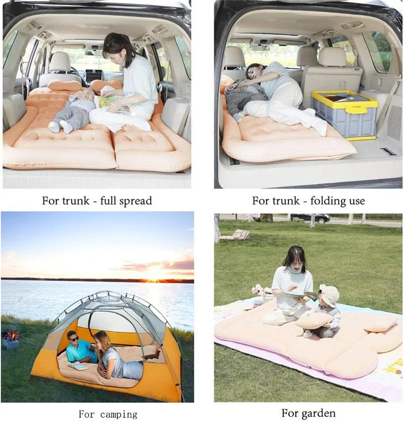 Universal Inflatable Car Air Mattress - Travel Bed & Portable Camping Mat with Pillows