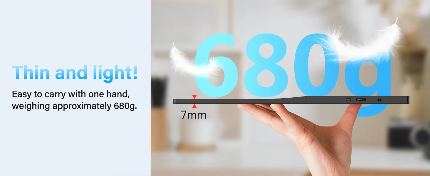 15.6" Portable FHD 1080P Monitor - Slim IPS USB-C & HDMI Travel Display - 26