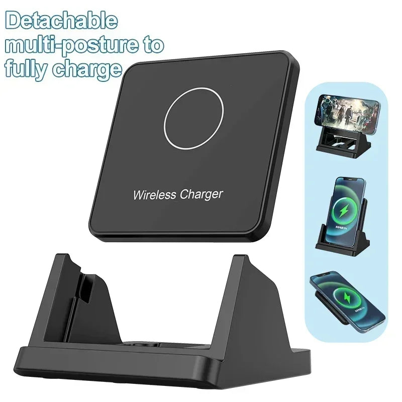 15W Fast Wireless Charging Stand - Vertical & Horizontal Phone Charger - 2