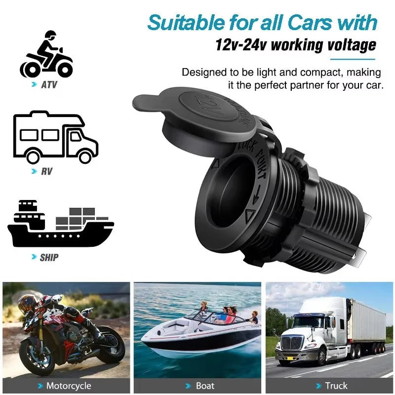12V Waterproof Car Cigarette Lighter Socket Power Outlet for Vehicles - 3