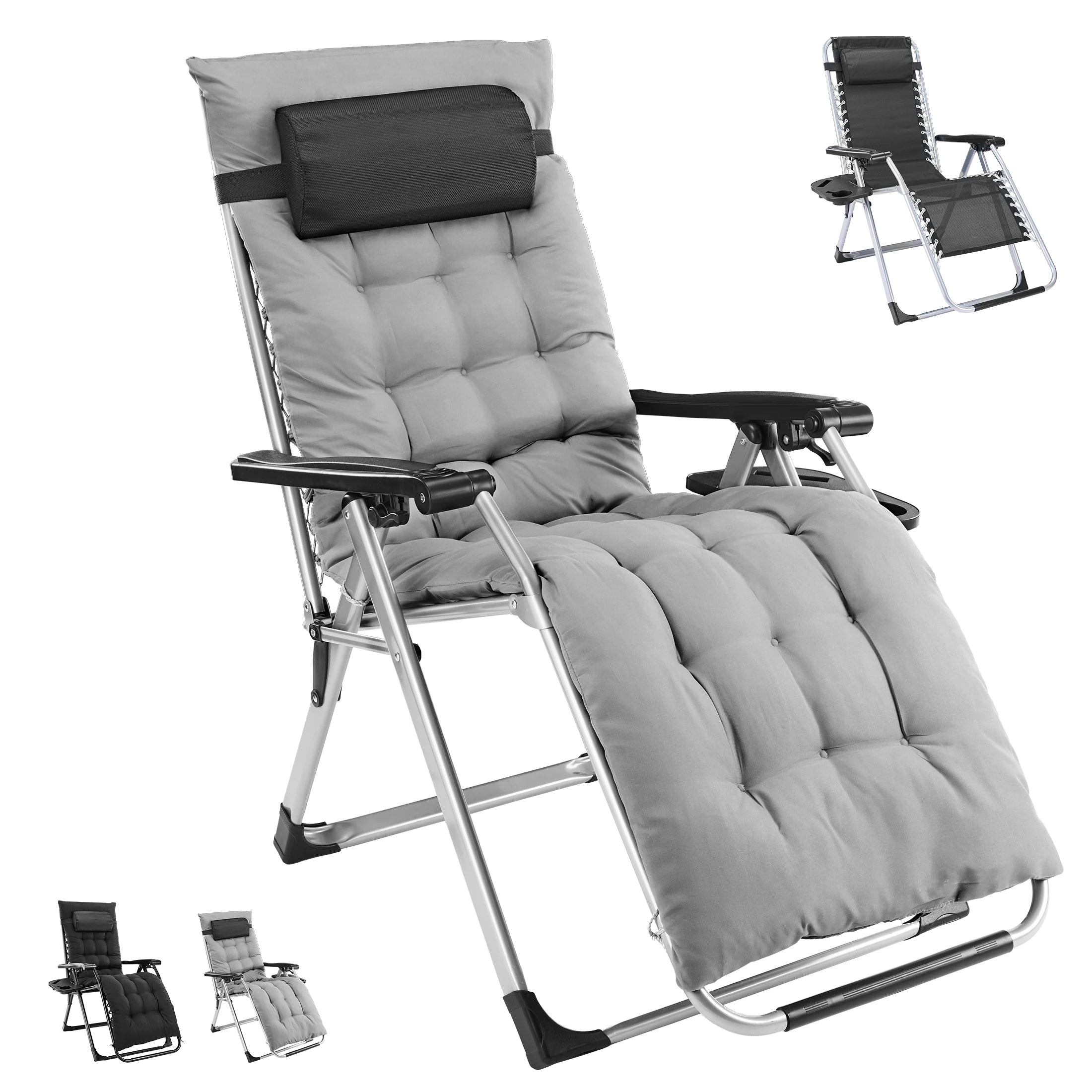Zero Gravity Reclining Camping Chair with Cup Holder & Removable Cushion - 9