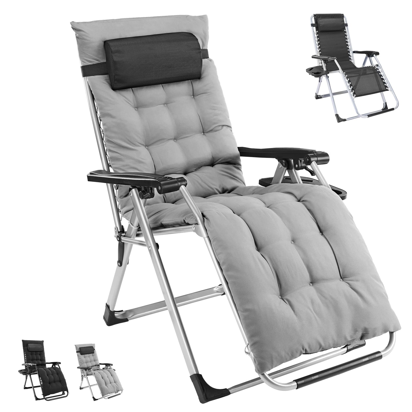 Zero Gravity Reclining Camping Chair with Cup Holder & Removable Cushion
