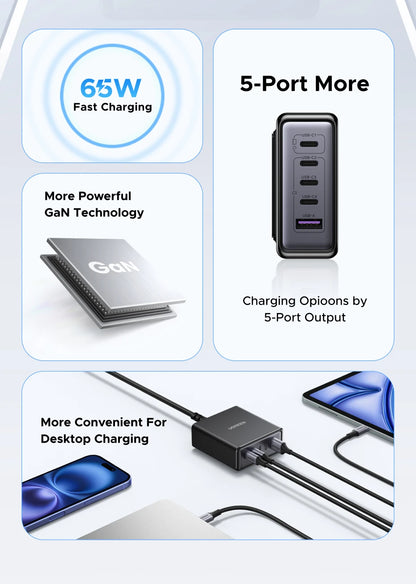 UGREEN 65W GaN Fast Charger 5-in-1 USB-C Desktop Power Adapter