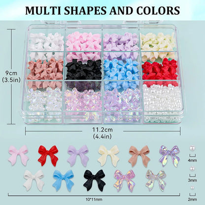 3D Mixed Nail Art Decoration Set - Acrylic Bows, Flowers & Pearl Charms