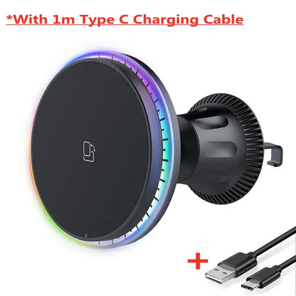 Magnetic Wireless Car Charger for iPhone 15/14/13/12 with RGB LED Light
