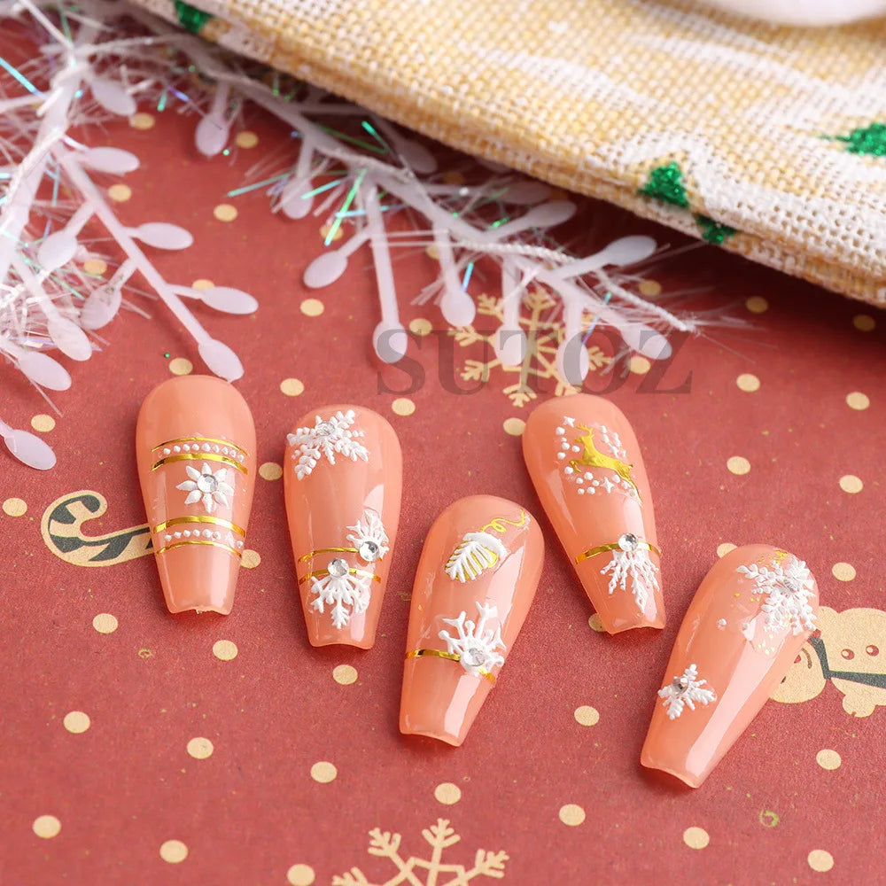 5D Embossed Christmas Nail Art Stickers - Winter Holiday Snowflake & Santa Decals - 12